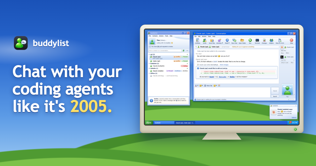 Show HN: Buddylist – Coding agents in an MSN-style messenger